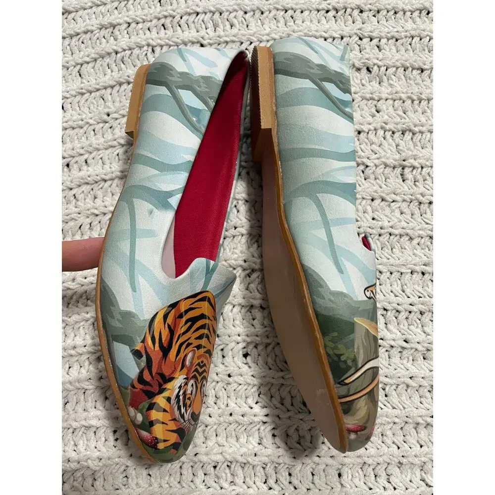 Reefs Flats Tiger Deer Wildlife Ballerina Forest Shoes Womens 36 Green Handmade